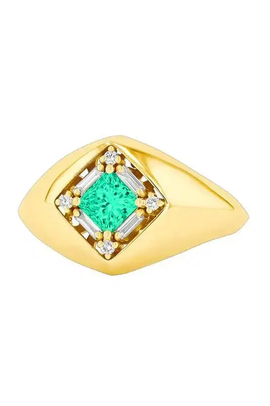 Suzanne Kalan Emerald Diamond Signet Ring