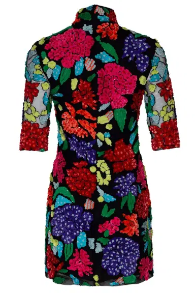 Naeem Khan Floral Beaded Mock Neck Dress | Thumbnail 3