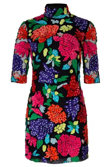 Naeem Khan Floral Beaded Mock Neck Dress | Thumbnail 1