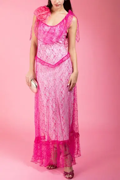 Rodarte Floral Lace Dress With Ruffle Details | Thumbnail 4