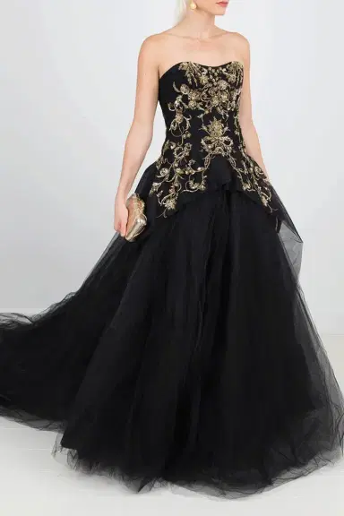 MARCHESA Gold Embroidered Tulle Gown | Thumbnail 2 MARCHESA Gold Embroidered Tulle Gown | Thumbnail 2