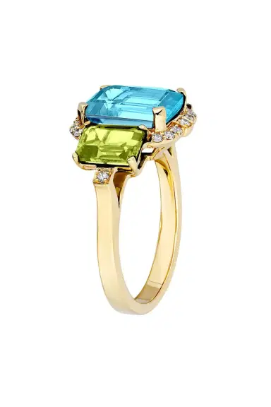 GOSHWARA Gossip Three Stone Blue Topaz Peridot Ring | Thumbnail 2
