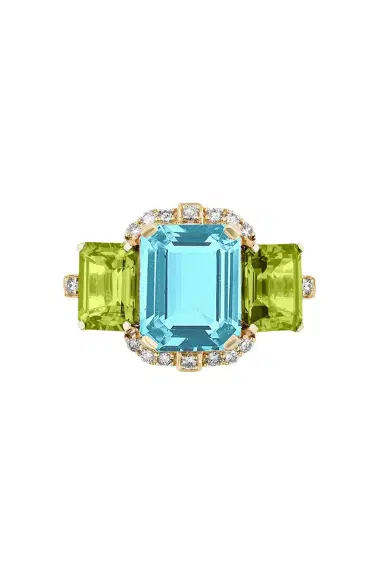 GOSHWARA Gossip Three Stone Blue Topaz Peridot Ring | Thumbnail 1