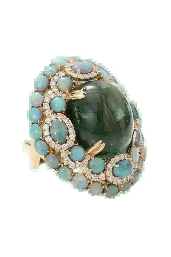 WENDY YUE Green Tourmaline With Opal And Diamond Ring