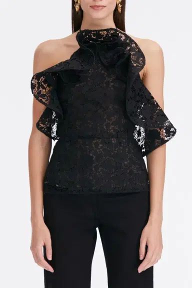 Oscar de la Renta Halter Neck Ruffle Blouse | Thumbnail 3