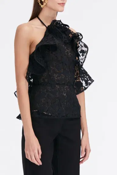 Oscar de la Renta Halter Neck Ruffle Blouse | Thumbnail 4