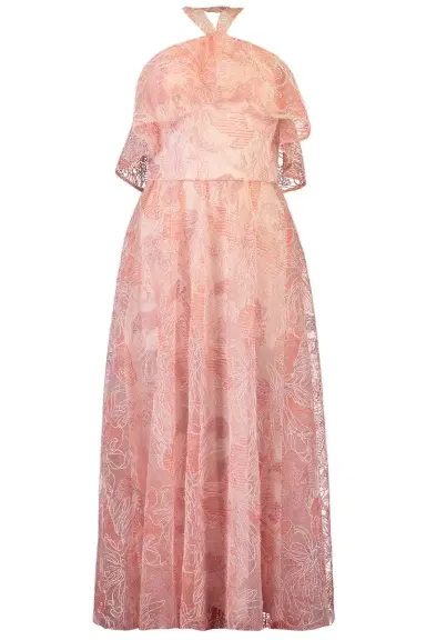 MONIQUE LHUILLIER Halter Ruffle Cocktail Dress | Thumbnail 1