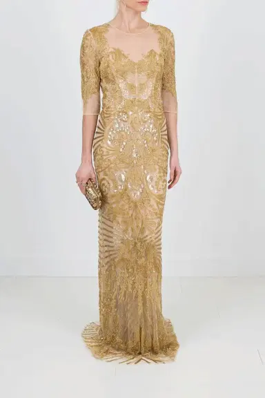 Naeem Khan Illusion Neckline Embroidered Gown | Thumbnail 2 Naeem Khan Illusion Neckline Embroidered Gown | Thumbnail 2