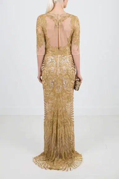 Naeem Khan Illusion Neckline Embroidered Gown | Thumbnail 3 Naeem Khan Illusion Neckline Embroidered Gown | Thumbnail 3