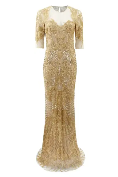 Naeem Khan Illusion Neckline Embroidered Gown | Thumbnail 1 Naeem Khan Illusion Neckline Embroidered Gown | Thumbnail 1
