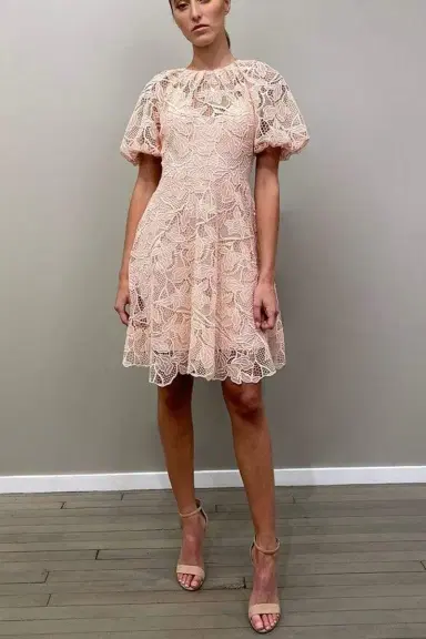 MONIQUE LHUILLIER Jewel Neckline Puff Sleeve Dress | Thumbnail 2