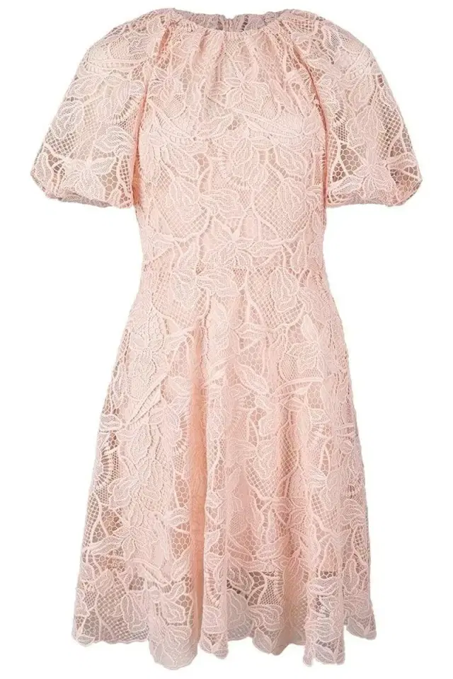 MONIQUE LHUILLIER Jewel Neckline Puff Sleeve Dress