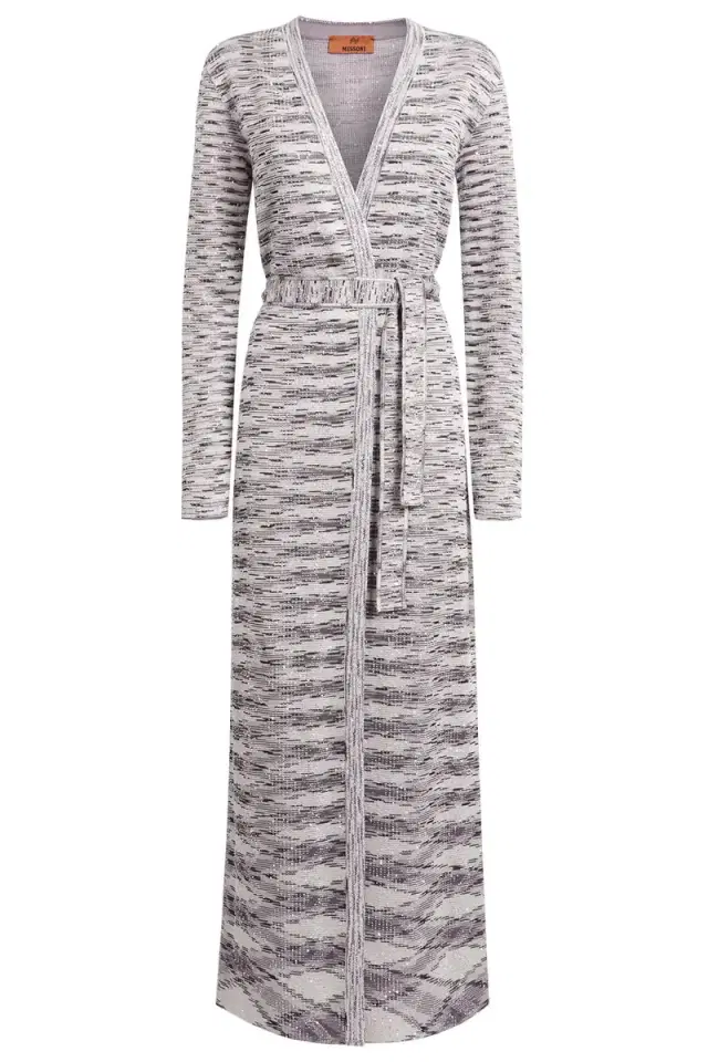 Knit Weave Sequin Long Cardigan