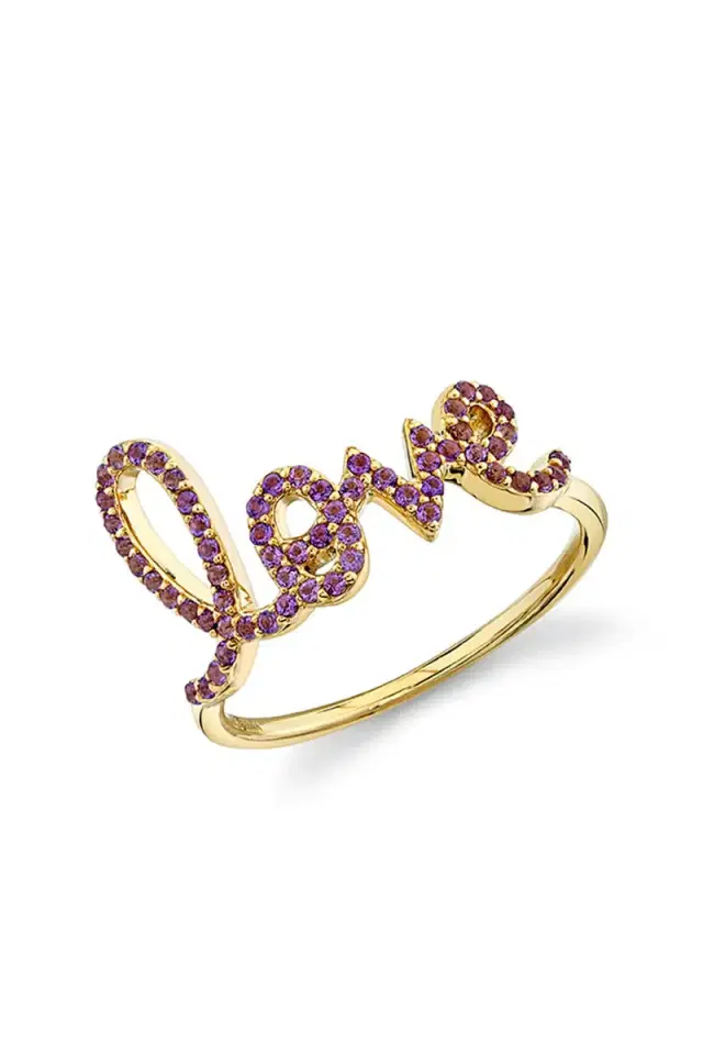 Large Amethyst Love Script Ring