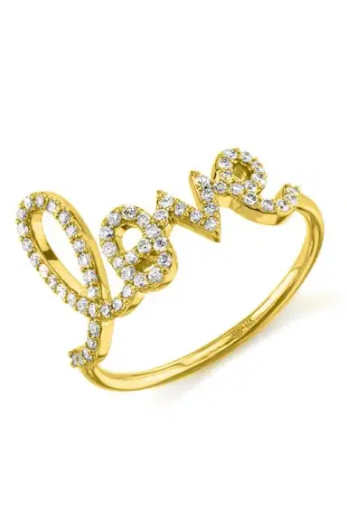 Sydney Evan Large Diamond Love Script Ring | Thumbnail 1 Sydney Evan Large Diamond Love Script Ring | Thumbnail 1