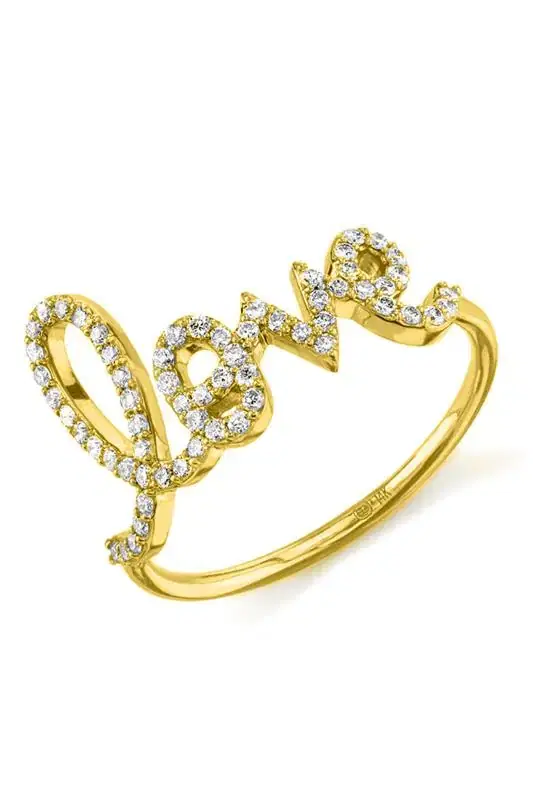 Sydney Evan Large Diamond Love Script Ring