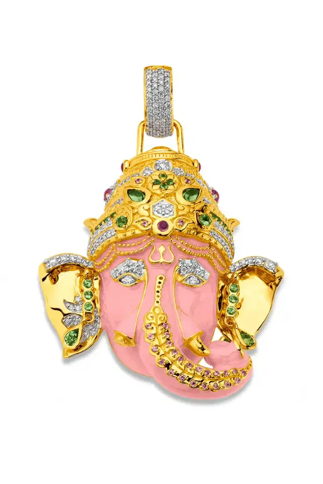 Large Pink Enamel Ganesha Pendant Large Pink Enamel Ganesha Pendant