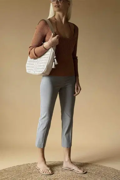 AVENUE MONTAIGNE Light Grey Skinny Cropped Pant | Thumbnail 2