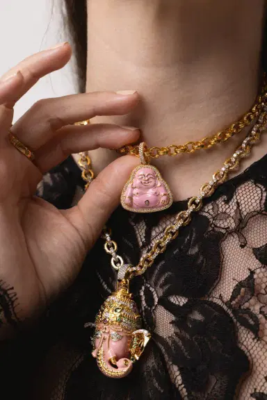 BUDDHA MAMA Medium Pink Enamel Buddha Pendant | Thumbnail 4