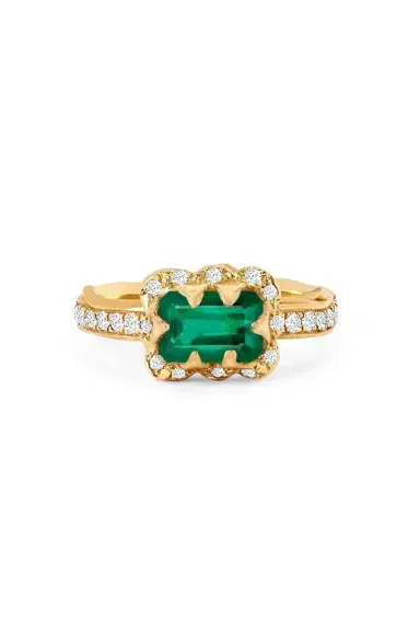 LOGAN HOLLOWELL Micro Queen Emerald Cut Sprinkled Diamond Ring | Thumbnail 1