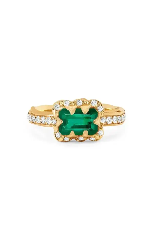 LOGAN HOLLOWELL Micro Queen Emerald Cut Sprinkled Diamond Ring