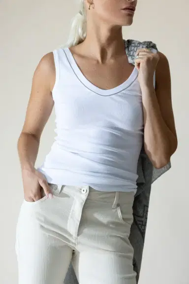 Brunello Cucinelli Monili Trim Tank - White | Thumbnail 2 Brunello Cucinelli Monili Trim Tank - White | Thumbnail 2