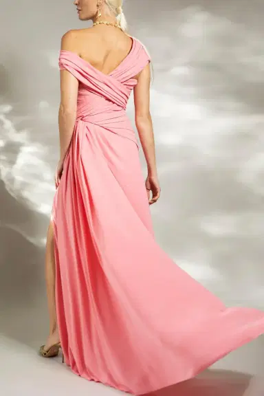 MONIQUE LHUILLIER Off The Shoulder Drape Gown - Rose | Thumbnail 4 MONIQUE LHUILLIER Off The Shoulder Drape Gown - Rose | Thumbnail 4