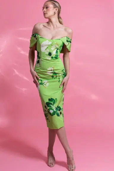 MONIQUE LHUILLIER Off The Shoulder Midi Dress | Thumbnail 2