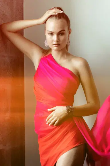 PAMELLA ROLAND One Shoulder Ombre Pleated Dress | Thumbnail 4