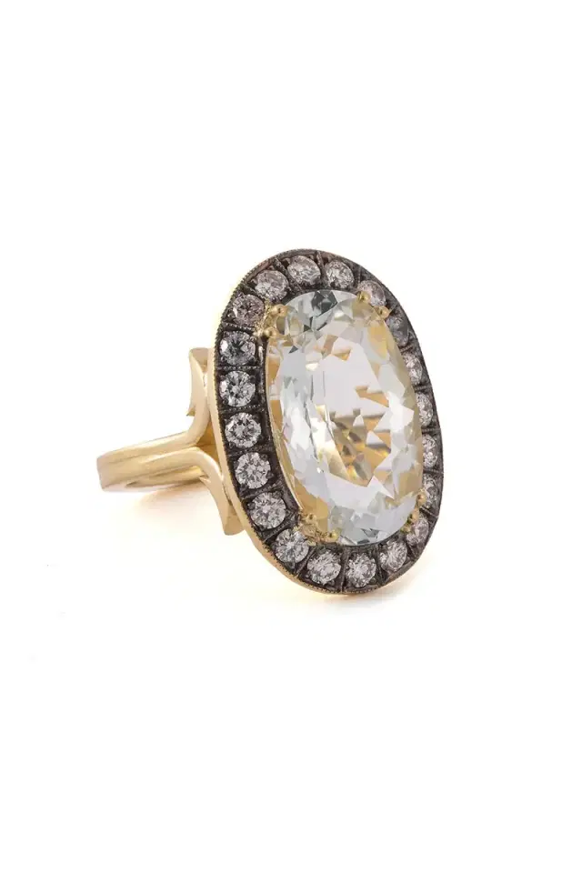 Sylva & Cie Oval Vintage Topaz Diamond Ring