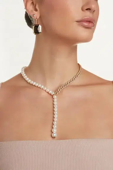 SHAY JEWELRY PEARL DIAMOND SPLIT Y NECKLACE | Thumbnail 3