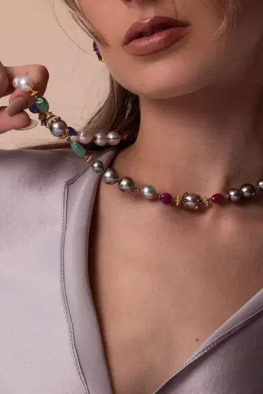 VERDURA Pearl Emerald Sapphire Beaded Necklace | Thumbnail 2