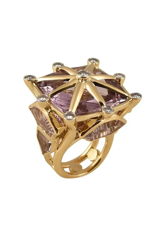TONY DUQUETTE Pink Amethyst Royalty Crown Ring