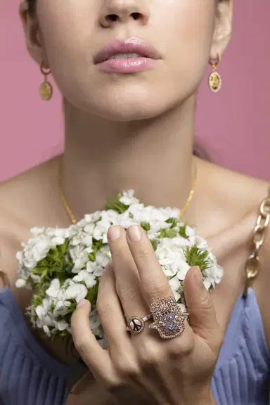 BUDDHA MAMA Pink Enamel Hamsa Ring | Thumbnail 3
