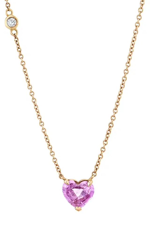 PINK SAPPHIRE SOLITAIRE HEART NECKLACE