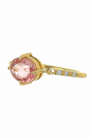 YI COLLECTION Pink Tourmaline Petite Circle Diamond Ring | Thumbnail 1