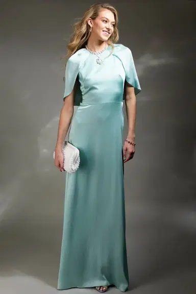 Lela Rose Plisse Chiffon Capelet Gown | Thumbnail 2