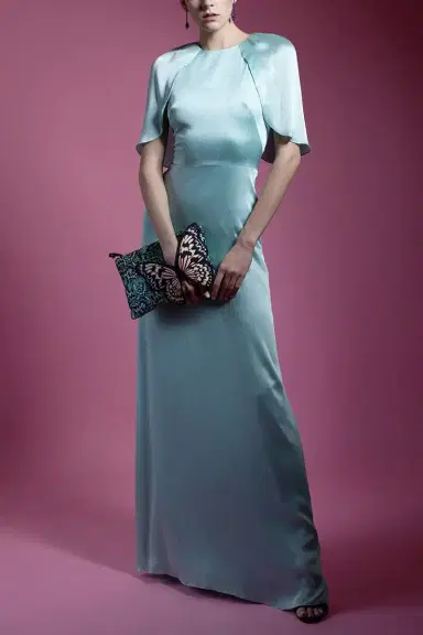 Lela Rose Plisse Chiffon Capelet Gown | Thumbnail 4