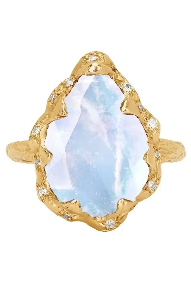 LOGAN HOLLOWELL Queen Moonstone Ring with Sprinkled Diamonds