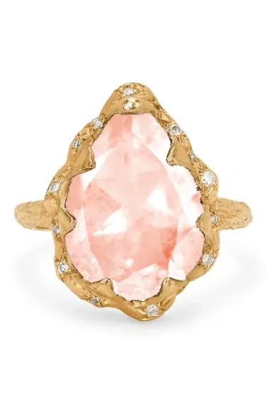 LOGAN HOLLOWELL Queen Water Drop Morganite Ring with Sprinkled Diamonds | Thumbnail 1