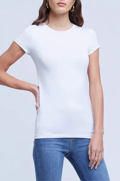 L'Agence Ressi Micro Rib Tee - White | Thumbnail 2