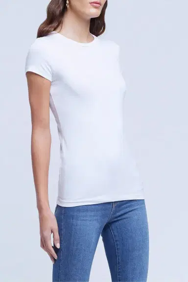 L'Agence Ressi Micro Rib Tee - White | Thumbnail 4