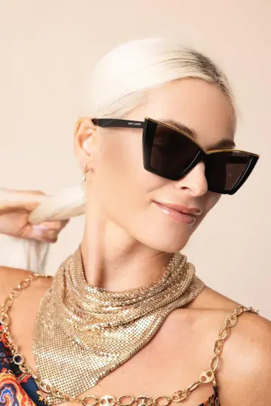 Saint Laurent Retro Cat Eye Sunglasses - Black Gold | Thumbnail 2 Saint Laurent Retro Cat Eye Sunglasses - Black Gold | Thumbnail 2