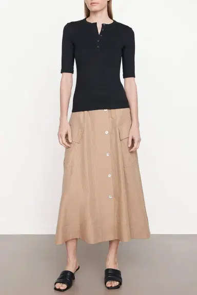 Vince Rib Elbow Sleeve Henley - Black | Thumbnail 2