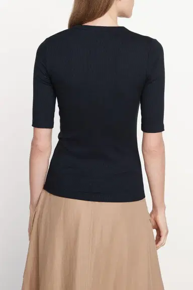 Vince Rib Elbow Sleeve Henley - Black | Thumbnail 3