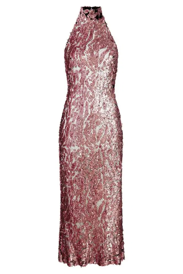 Sequin Halter Open Back Dress