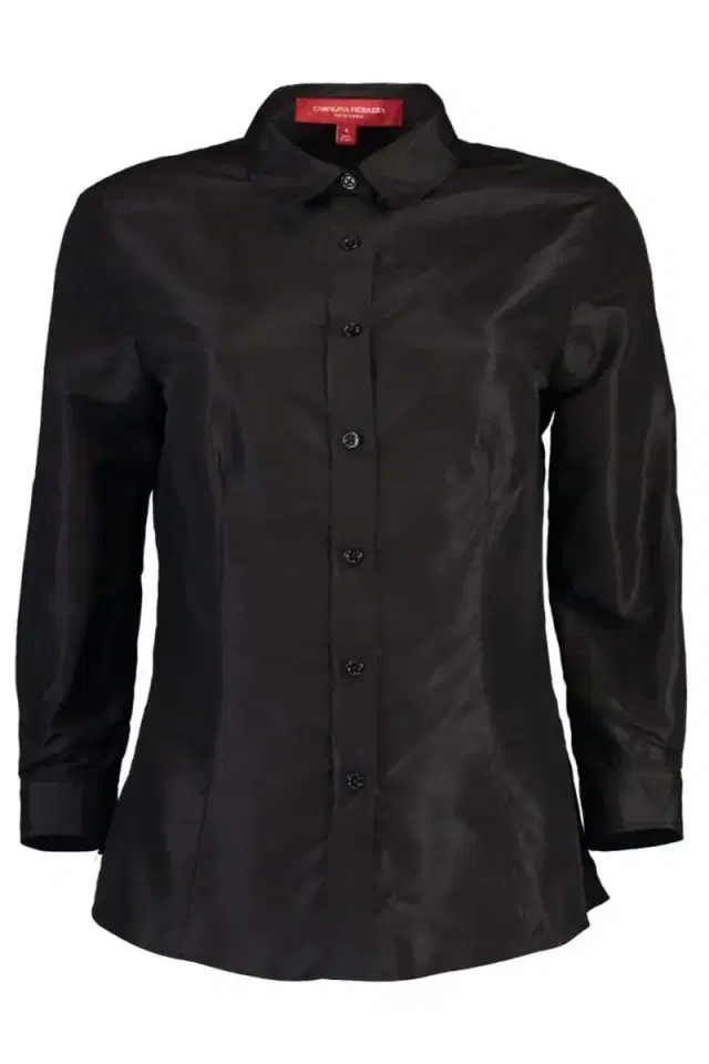 Carolina Herrera Silk Taffeta Collared Shirt - Black
