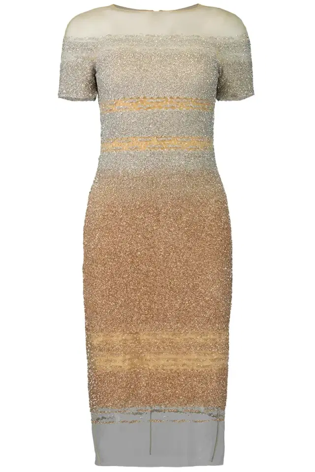 PAMELLA ROLAND Silver & Gold Ombre Sequin Cocktail Dress