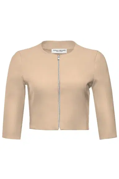 SUSAN BENDER Stretch Leather Cardigan Jacket - Oat | Thumbnail 1