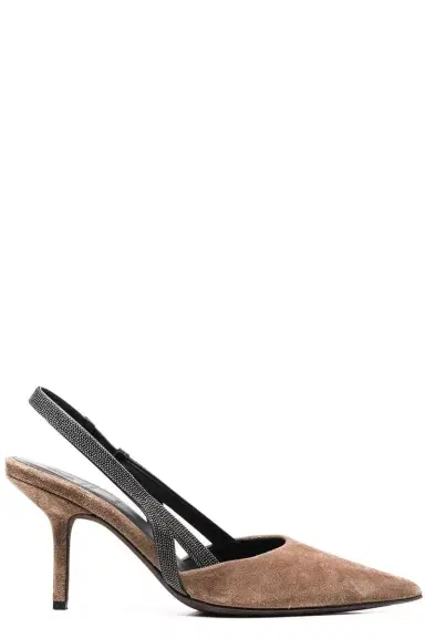 Brunello Cucinelli Suede Pointed Toe Slingback | Thumbnail 1